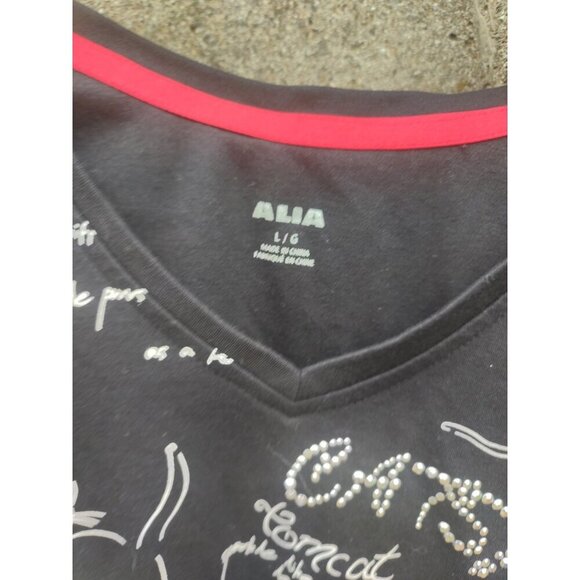 Alia Womens Top Cat Lovers Print with Rhinestones Size L - Picture 5 of 6